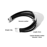 Captain Braided Leather Bracelet - Silver