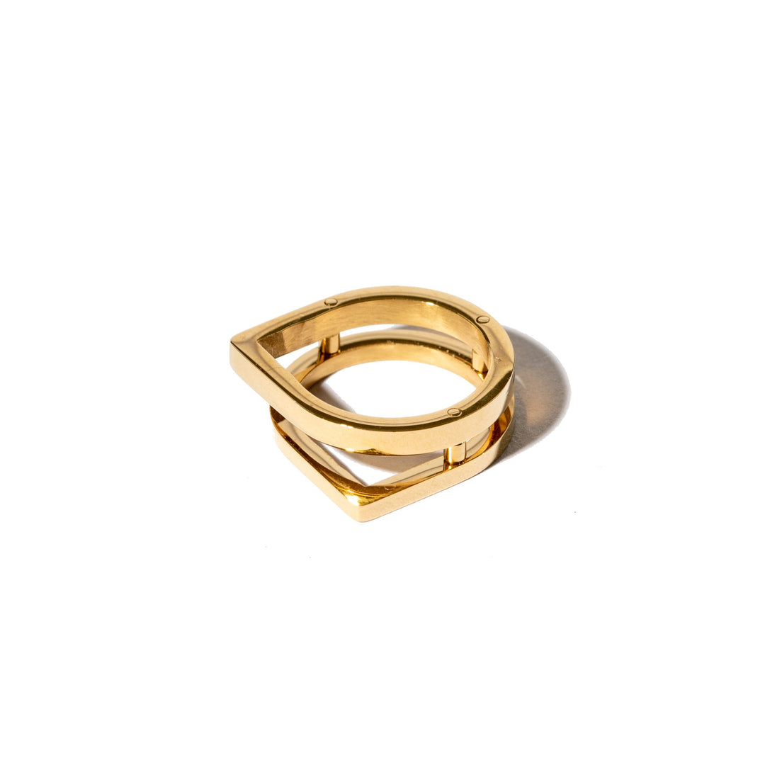 Geo - Unique Stacked Euro Unisex Ring - 18K Gold. Waterproof Glamour ...